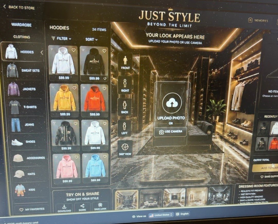 Approved Just Style black and gold virtual dressing room