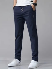 Mens Casual Straight-leg Long Pants With Quick-drying Elastic Waistband
