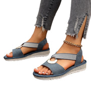 Plus Size Fish Mouth Wedge Sandals Flat Sole Elastic Strap Open Toe Summer Shoes For Women