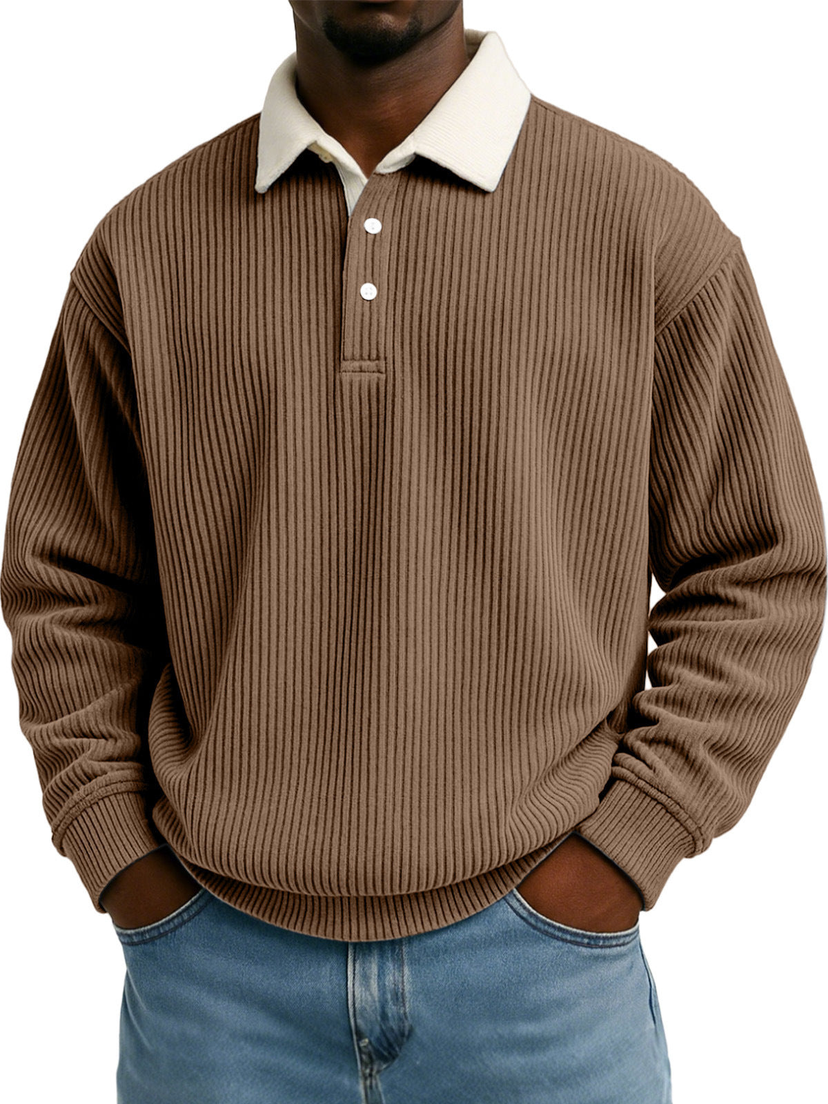 Men's Color-Block Corduroy Long-Sleeve Shirt