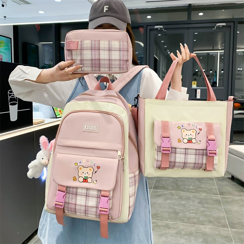 just style Large Capacity Plaid 3-Piece School Set