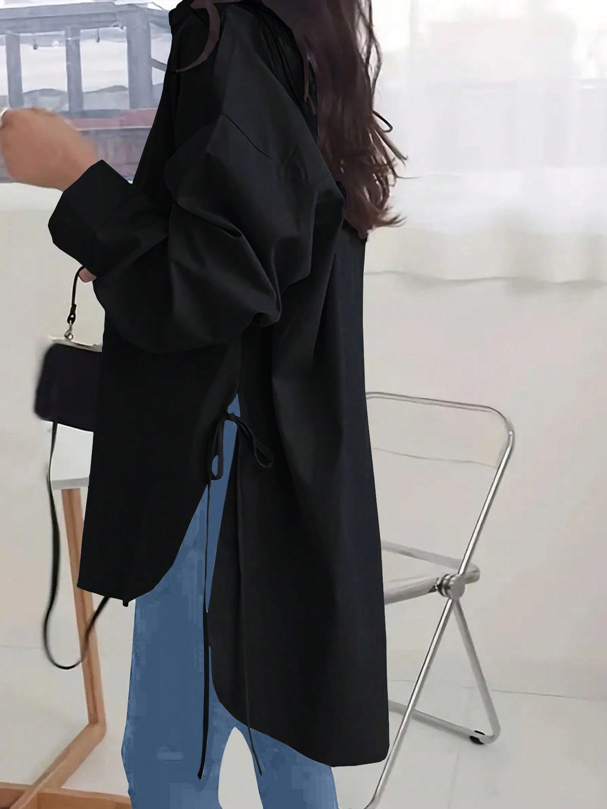 Women's Solid Color Drop Shoulder Long Sleeve Shirt