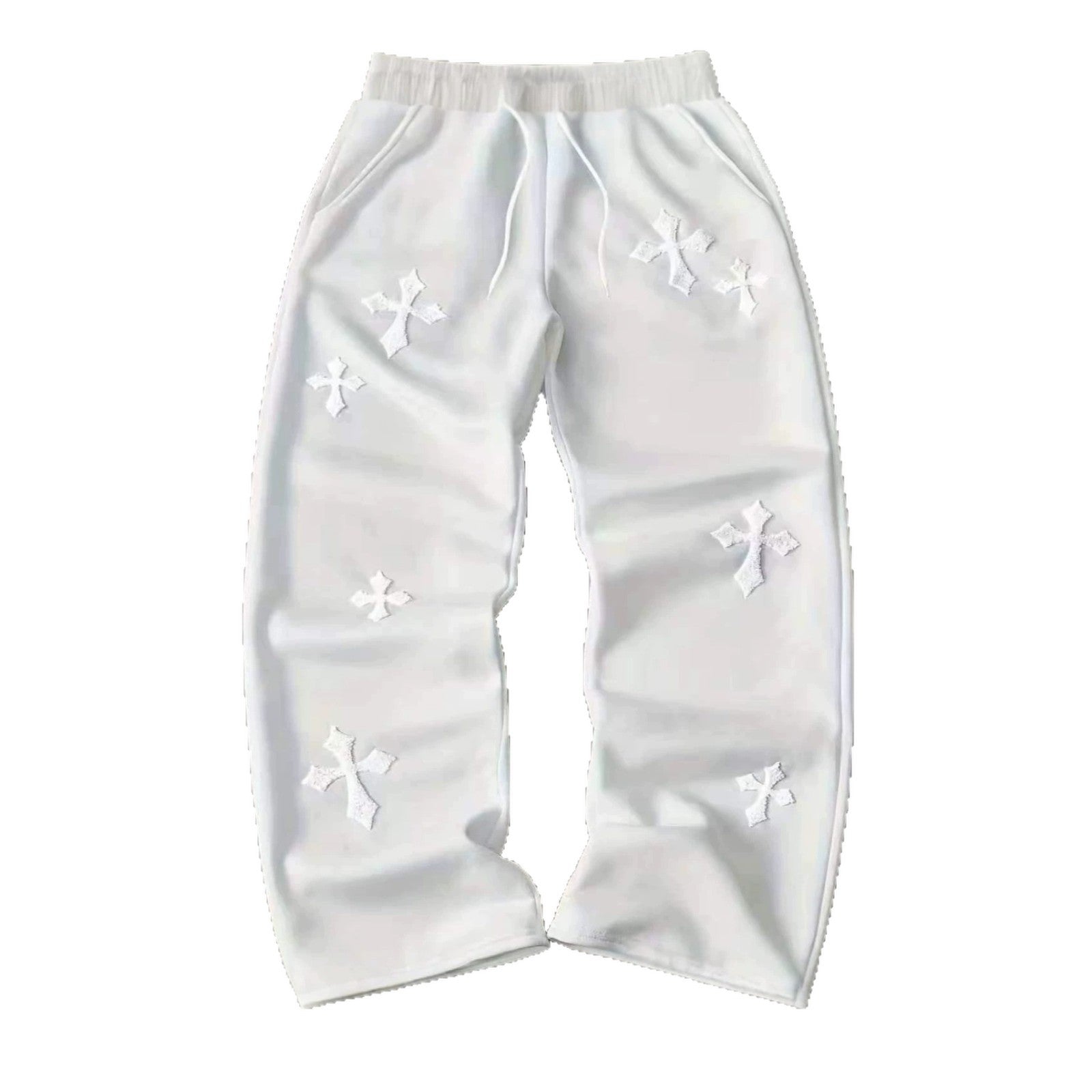 Embroidered Cross-Design Thickened Sweatpants For Men