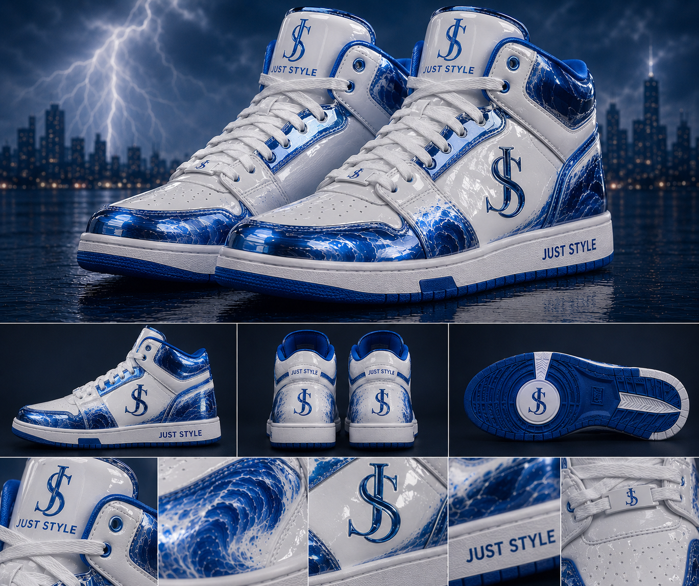 Just Style Signature Premium High-Top Sneakers — Blue & White