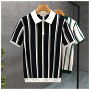 Men’s Half-Zip Striped Short-Sleeve Polo