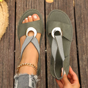 Plus Size Fish Mouth Wedge Sandals Flat Sole Elastic Strap Open Toe Summer Shoes For Women