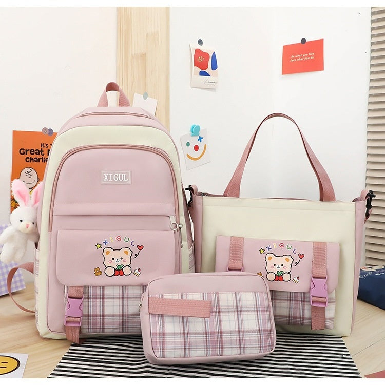 just style Large Capacity Plaid 3-Piece School Set