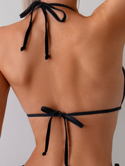 Women Halter Cutout One Piece Swimsuit, Deep V Keyhole Side Cut Out Adjustable Tie High Cut Bathing Suit Black Slim Swimwear