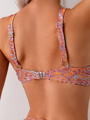 Women's Boho Paisley Print Bikini Set, Plunge V-Neck Top With Adjustable Straps & Side Tie High Waist Bottom, 2 Piece Swimsuit