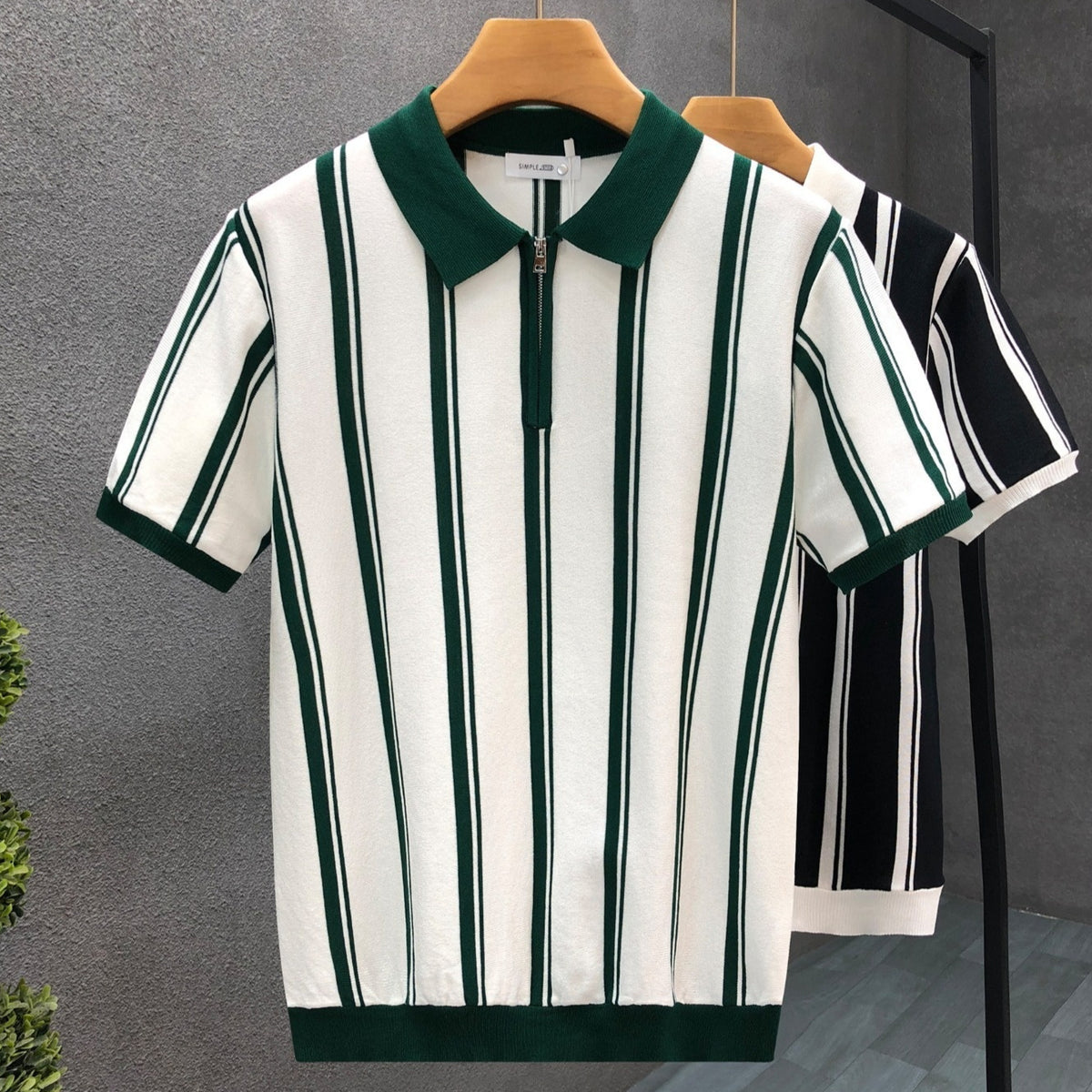 Men’s Half-Zip Striped Short-Sleeve Polo