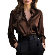 Women's Satin Long-Sleeve Button-Up Blouse