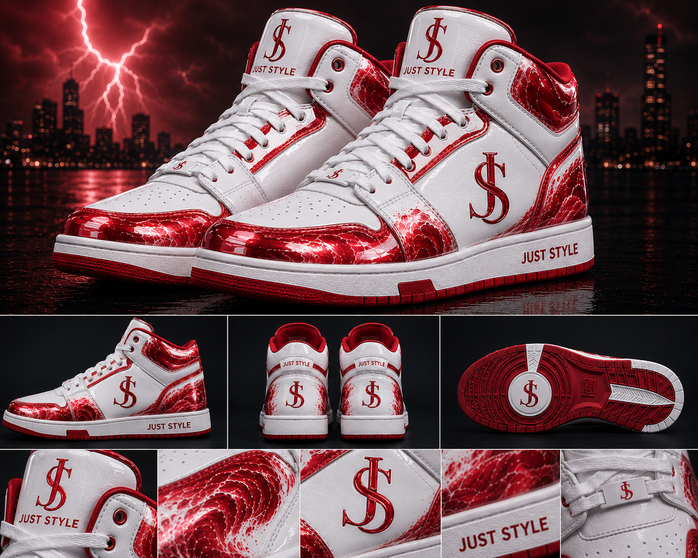 Just Style Signature Premium High-Top Sneakers — Red & White