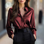 Women's Satin Long-Sleeve Button-Up Blouse