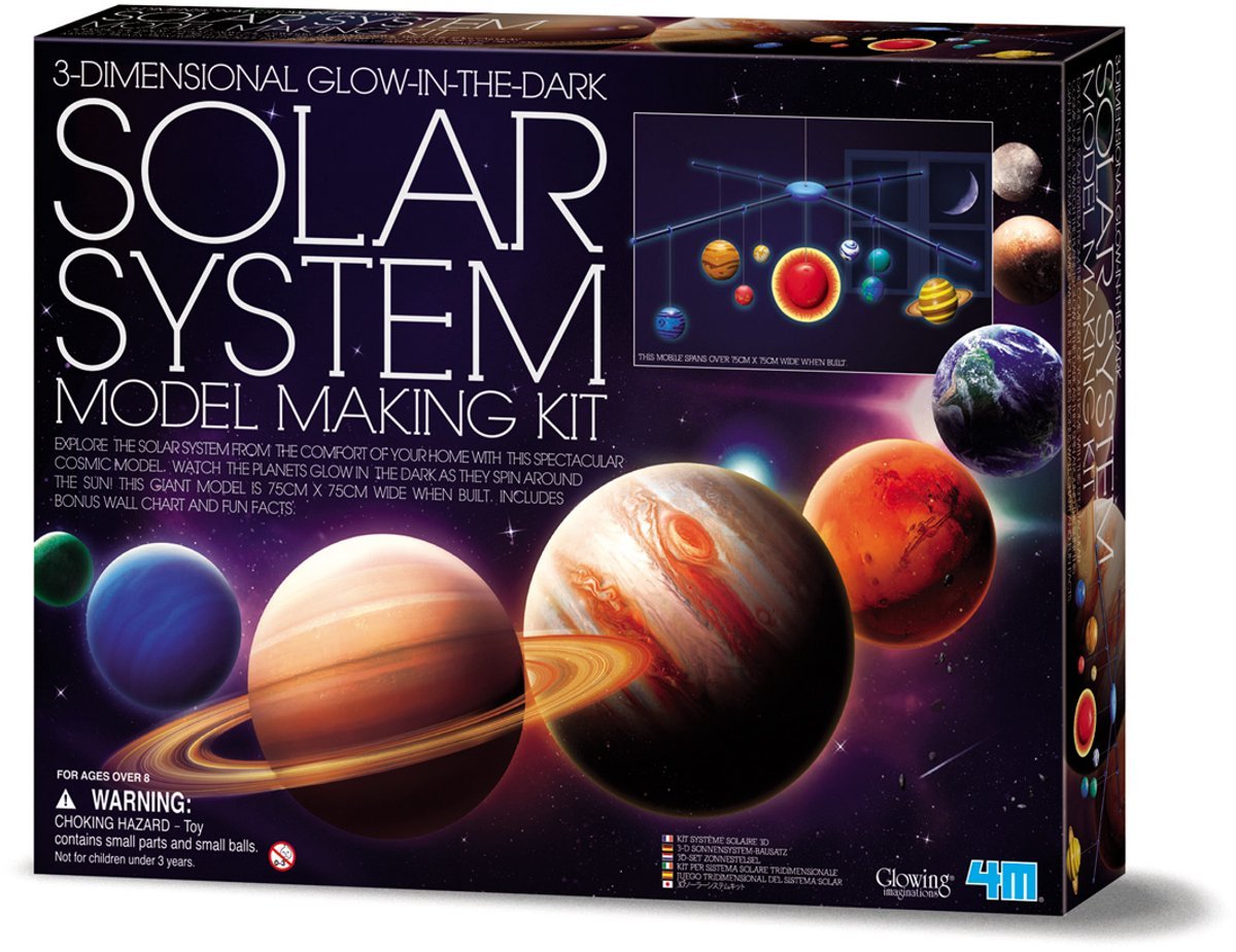 4m glow in the dark 3d - build and paint your solar system mobile - science and games - model building - 8+