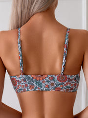 Women's Retro Floral Bikini Set, Tie-Front V-Neck Top & High Waist Bottom, 2 Piece Boho Swimsuit