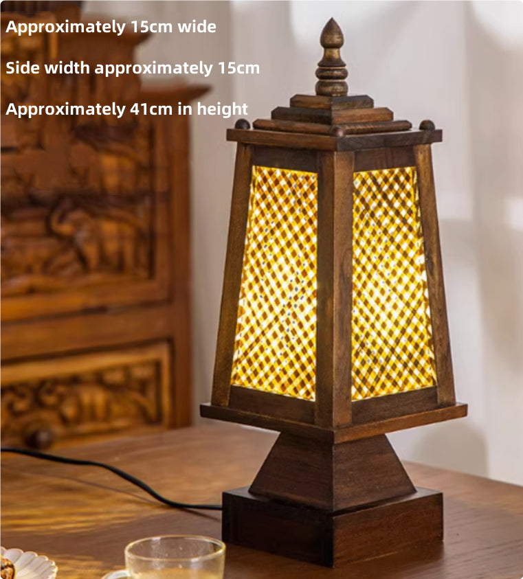 Retro Table Lamp Wood Bamboo Bedside Lamp