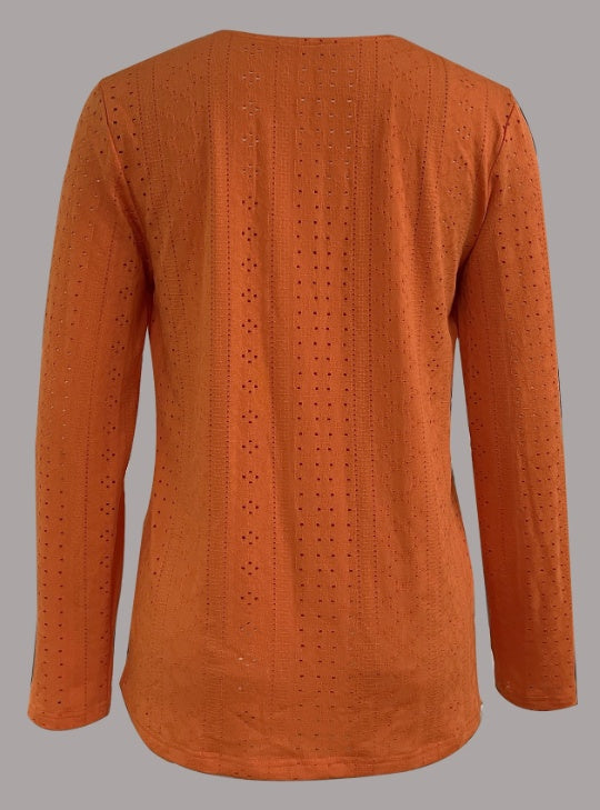 Long Sleeve Shirt Button Front V Neck Blouse Women's Clothing