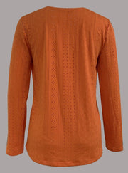Long Sleeve Shirt Button Front V Neck Blouse Women's Clothing