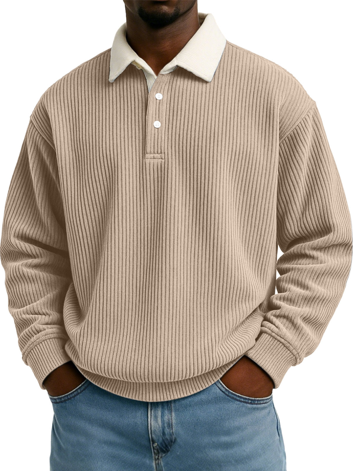 Men's Color-Block Corduroy Long-Sleeve Shirt