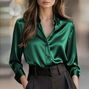 Women's Satin Long-Sleeve Button-Up Blouse