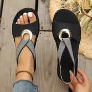 Plus Size Fish Mouth Wedge Sandals Flat Sole Elastic Strap Open Toe Summer Shoes For Women