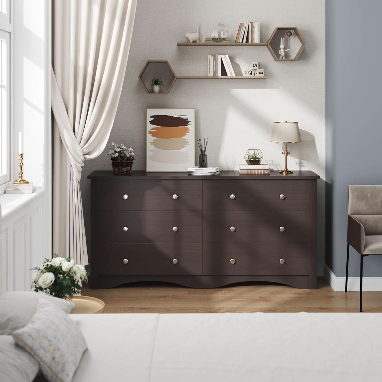 6 Drawer Dresser And TV Stand For 65 Inch TV Brown