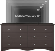 6 Drawer Dresser And TV Stand For 65 Inch TV Brown