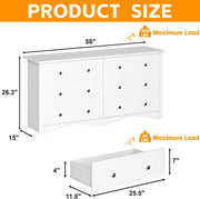 6 Drawer Dresser and TV Stand in White for 65 Inch TV