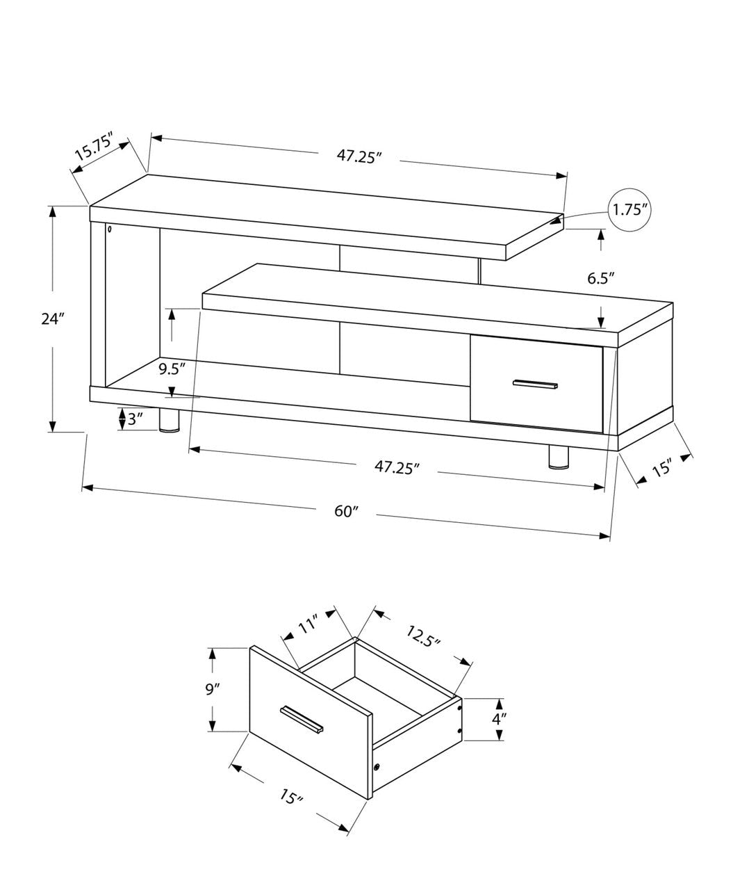 60" White Open Shelving TV Stand