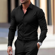 Men's Shirt Business Button Down Shirt Summer Solid Color Long Sleeve Lapel Vacation Shirt Fashion Temperament Casual Tops