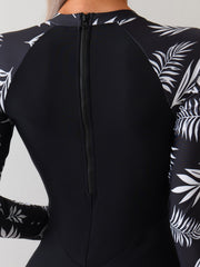 Just Style Women's Long Sleeve Floral One-Piece Swimsuit