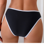 Women's Sporty Black Bikini Set, Square Neck Tank Top With White Contrast Trim & Mid Rise Bottom, 2 Piece SwimsuiT