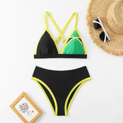 Women's Color Block Triangle Bikini Set, Crisscross Back Top & High Waist Bottom, 2 Piece Sporty Swimsuit