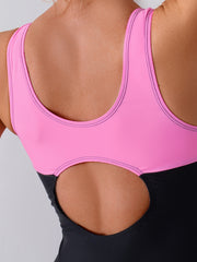 Women's Color One-Piece Swimsuit, Athletic Racerback With Cutout