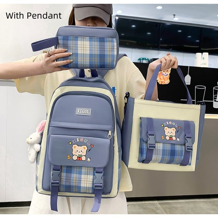 just style Large Capacity Plaid 3-Piece School Set