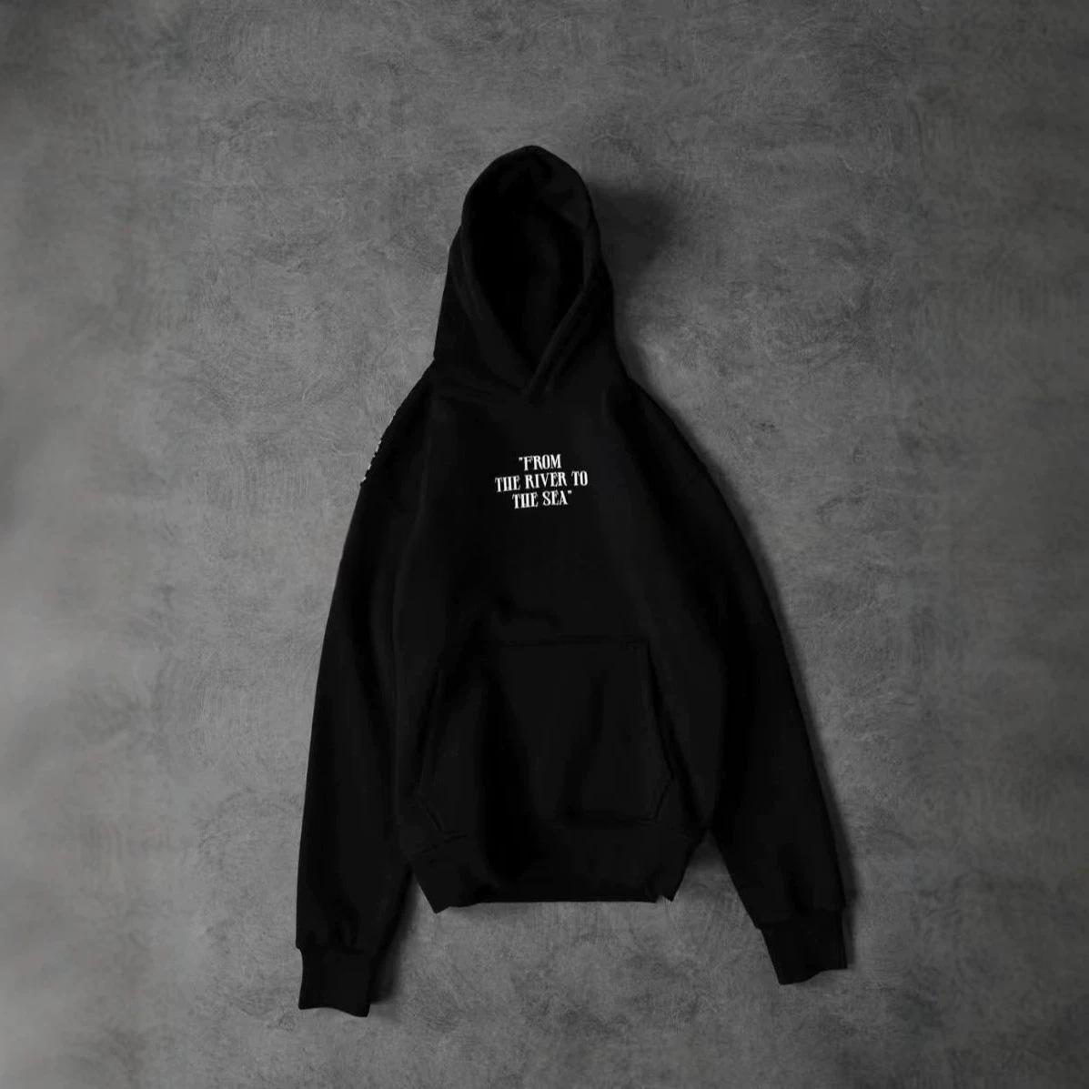 Men’s Cotton Letter-Print Hoodie with Patch Pocket