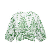 Embroidered V-Neck Crop Top and High-Waist Shorts