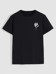 Men's Casual Crew Neck Rose Print T-Shirt (Regular/Oversize)