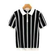 Men’s Half-Zip Striped Short-Sleeve Polo