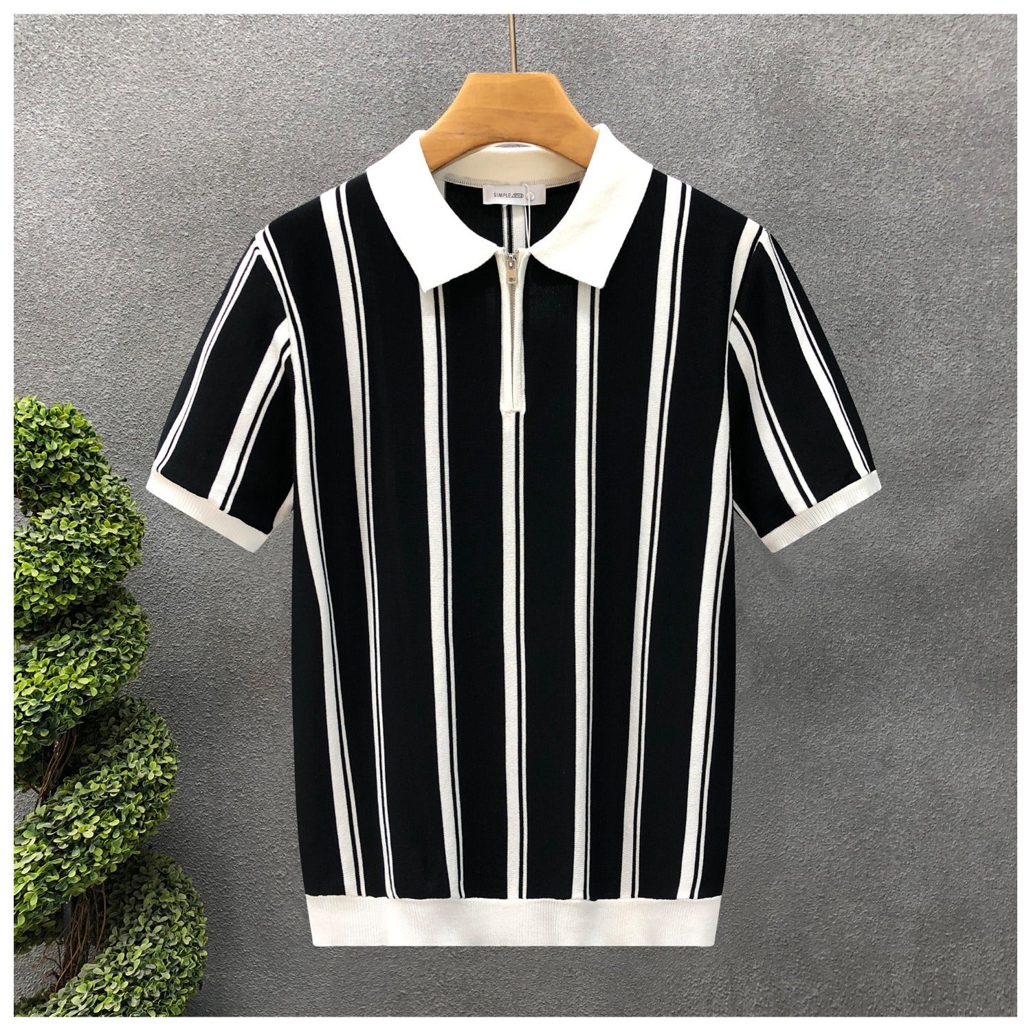 Men’s Half-Zip Striped Short-Sleeve Polo
