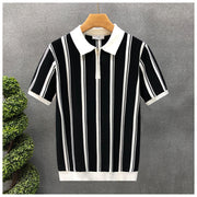 Men’s Half-Zip Striped Short-Sleeve Polo