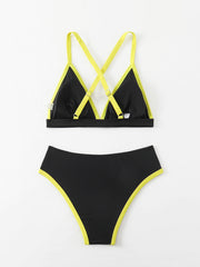 Women's Color Block Triangle Bikini Set, Crisscross Back Top & High Waist Bottom, 2 Piece Sporty Swimsuit