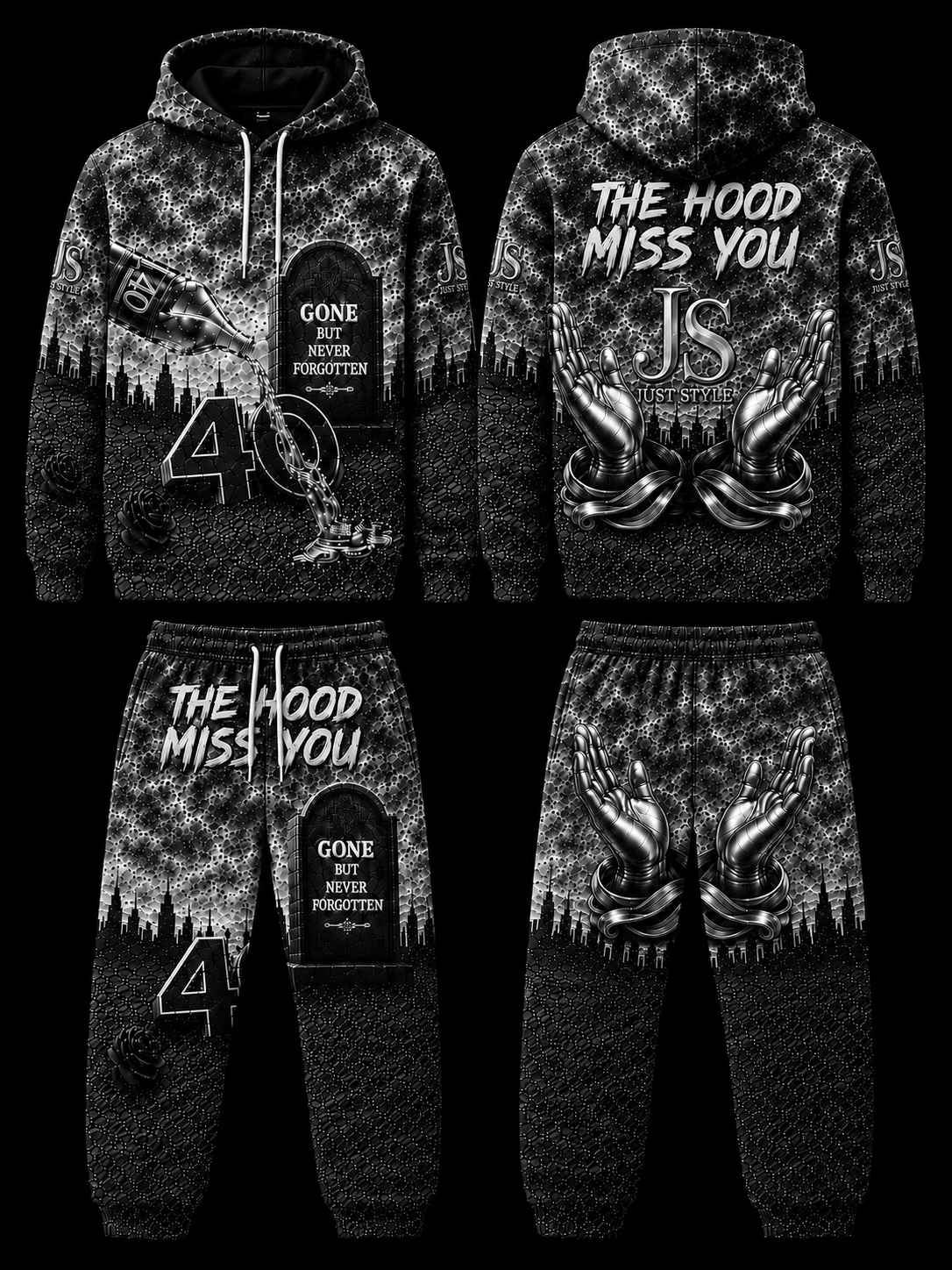 Just Style "The Hood Miss You" Premium Hoodie & Jogger Set — Black