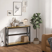 Console meuble étroite à 2 niveaux style industriel avec prises de courant et USB, 100 x 24 x 75 cm, marron