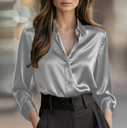 Women's Satin Long-Sleeve Button-Up Blouse