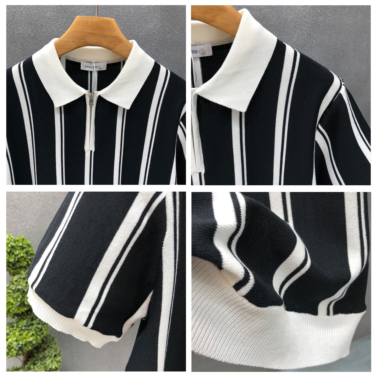 Men’s Half-Zip Striped Short-Sleeve Polo