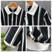 Men’s Half-Zip Striped Short-Sleeve Polo