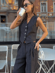 Athena Tailored Linen Set with Sleeveless Vest (One Set)