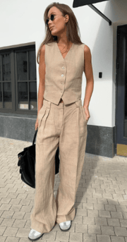 Athena Tailored Linen Set with Sleeveless Vest (One Set)