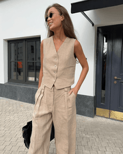 Athena Tailored Linen Set with Sleeveless Vest (One Set)